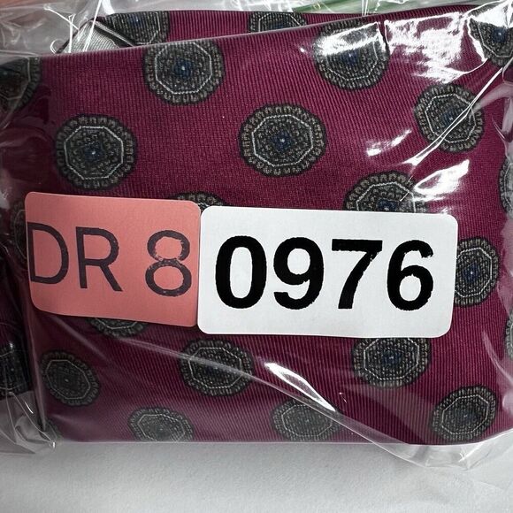 VTG OSCAR DE LA RENTA Couture MAROON BLUE Oval Print  Men's NECK TIE - Picture 14 of 14